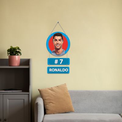 Wooden Cristiano Ronaldo Inspired Wall Hanging | Birthday Gift for Football Fans & Kids | Sports Theme Home Decor Wall Art